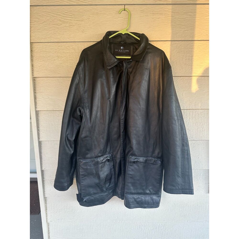 Reaction Kenneth Cole Vintage Black Leather Jacket Distressed Reworked Size XL